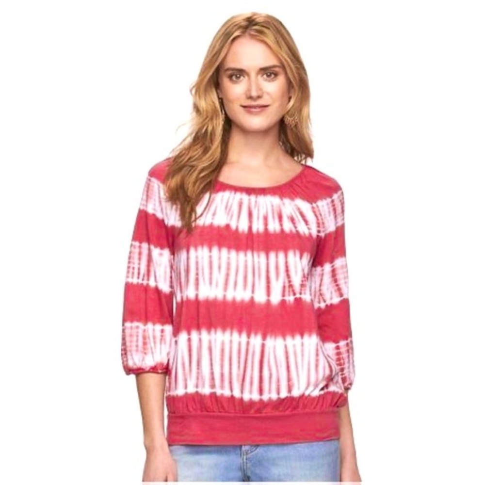 Chaps pink and white cotton blend tie dye top size petite medium
